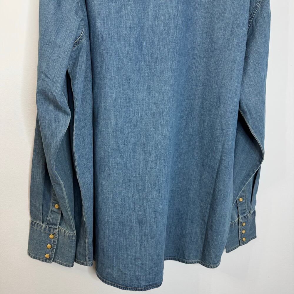 Wrangler Men's Classic Denim Western Snap Denim Shirt Mid Wash Rodeo Rancho XL - Picture 11 of 14